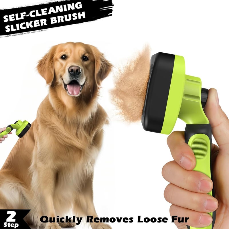 Augwind 3PCS Self Cleaning Slicker Brush & Pet Grooming Rake & Flea Comb for Dogs,Cats and Horses | Double-Sided Dematting Comb & Skin Friendly Deshedding Grooming Tool (J-Green Black) - Image 4